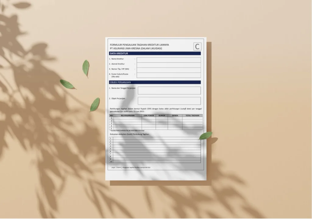 Formulir Pengajuan Tagihan untuk Kreditor lainnya